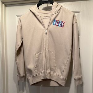 abercrombie kids Cream Zip Hoodie with Blue and Red ICEE Patch